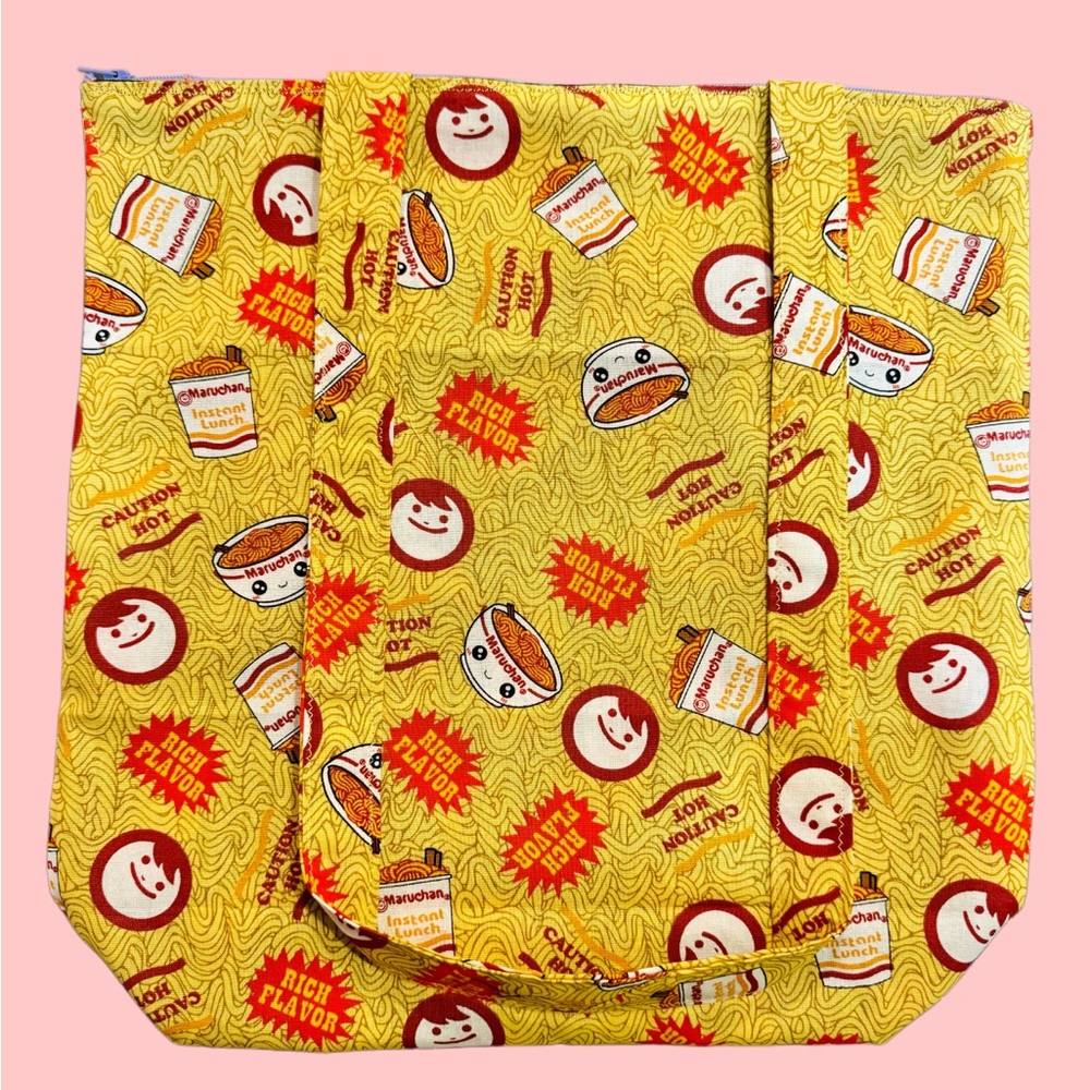 Handmade Vibrant Yellow and Red Ramen Tote Bag